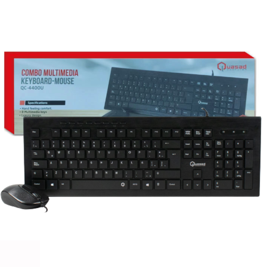 COMBO TECLADO-MOUSE QUASAD WIRED 1.5MTS QC-4400U NEGRO